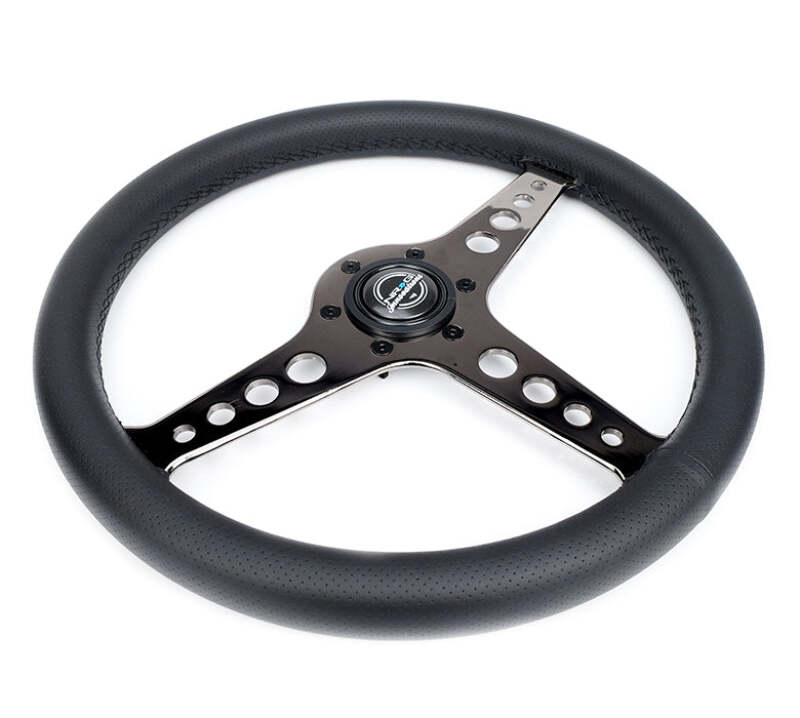 NRG Light Weight Gaming Steering Wheel - Driftz 350mm 3 Black Chrome Spokes Perforated Leather