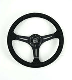 NRG Reinforced Micro Suede Racing Steering Wheel 350mm / 2.5in Deep / 4mm Matte Black Spoke