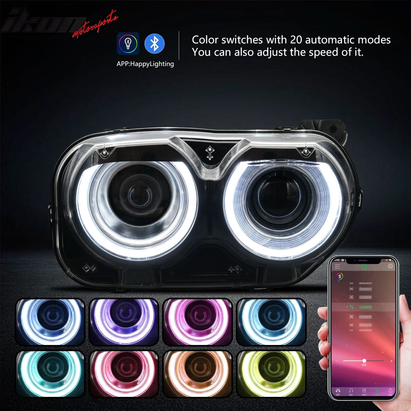2015-2023 Dodge Challenger RGB DRL LED Headlights Lamps with 10 Colors