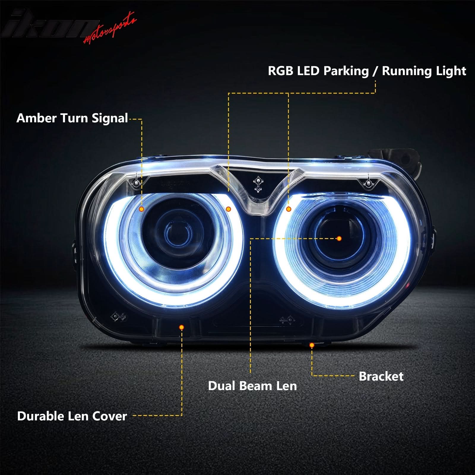 2015-2023 Dodge Challenger RGB DRL LED Headlights Lamps with 10 Colors
