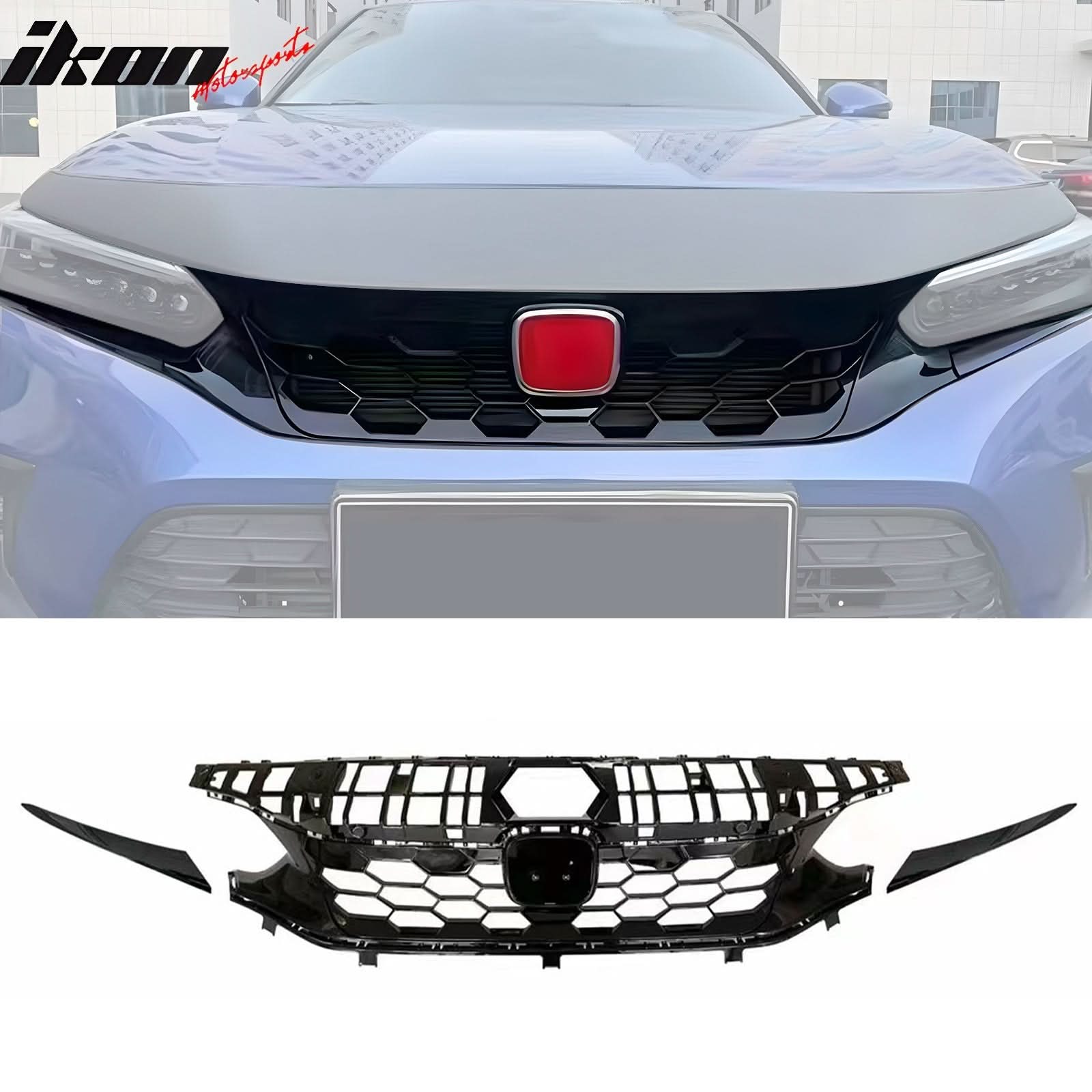 2022-2024 Civic Hatchback & SI OE Style Front Upper Grille Gloss Black