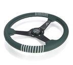 NRG Steering Wheel 1.5in Dish 350mm Black Perforated Leather - Emerald Stitching - Reinforced Spoke