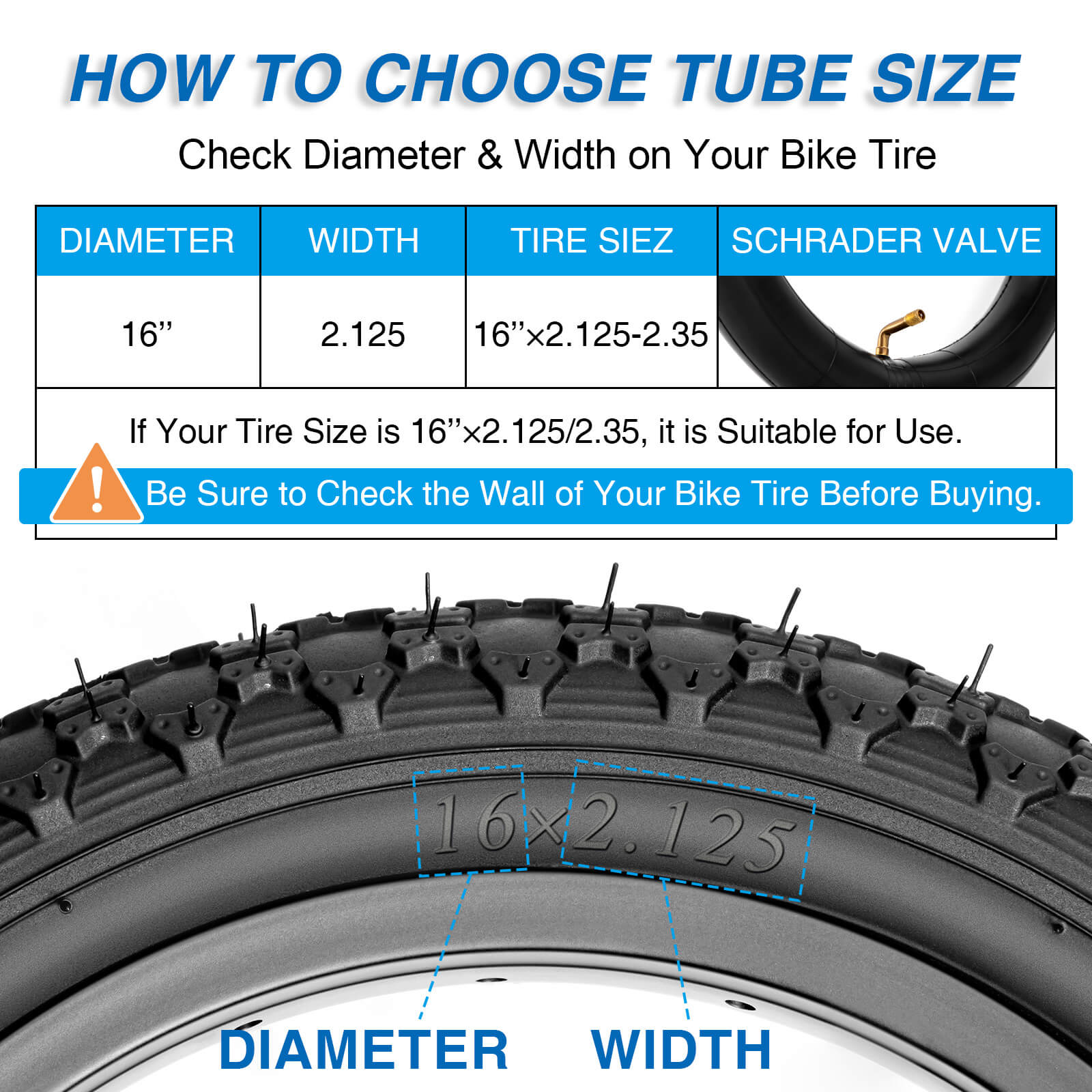 Bike Inner Tube 14/16x2.125