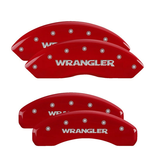 MGP 4 Caliper Covers Engraved Front & Rear Wrangler Red Finish Silver Char 2019 Jeep Wrangler