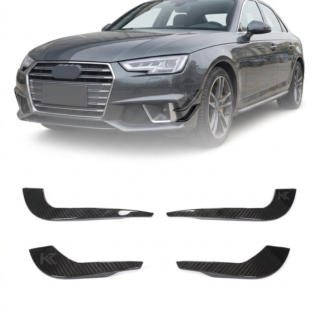 Audi A4 B9 S-Line / S4 Sedan Carbon Fiber Front Bumper Fins 2017 - 2019