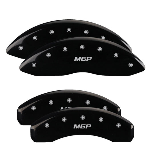 MGP 4 Caliper Covers Engraved Front & Rear MGP Black Finish Silver Char 2019 Chevy Silverado 1500