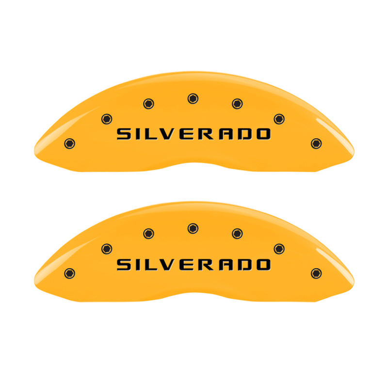 MGP 4 Caliper Covers Engraved Front & Rear Silverado Yellow Finish Blk Char 04 Chevy Avalanche 1500