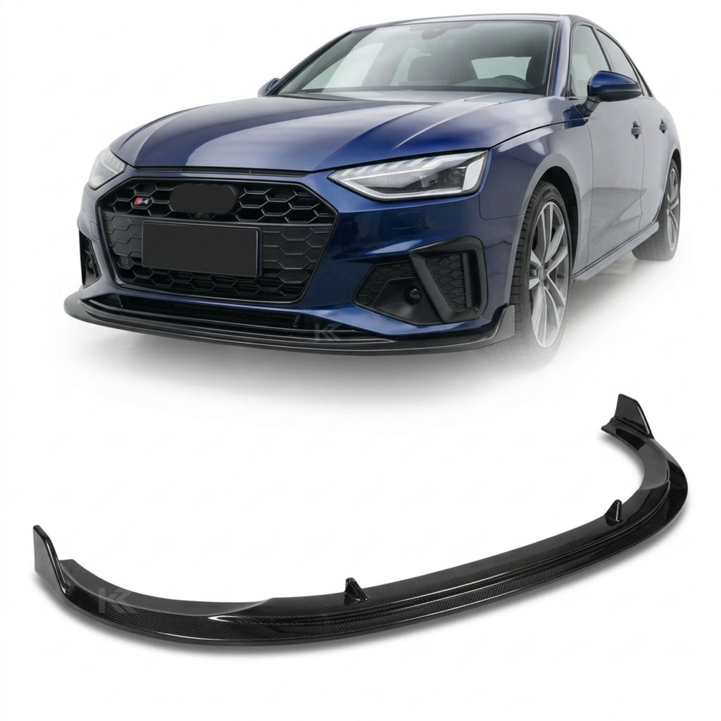 Audi A4 B9 S-Line / S4 Sedan Carbon Fiber 3D Style Front Bumper Lip Splitter Chin Spoiler 2020 - 2021