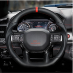 Black Full Leather Heated Steering Wheel with Red Center Stripe for Ram 1500 Rebel 2019-2024