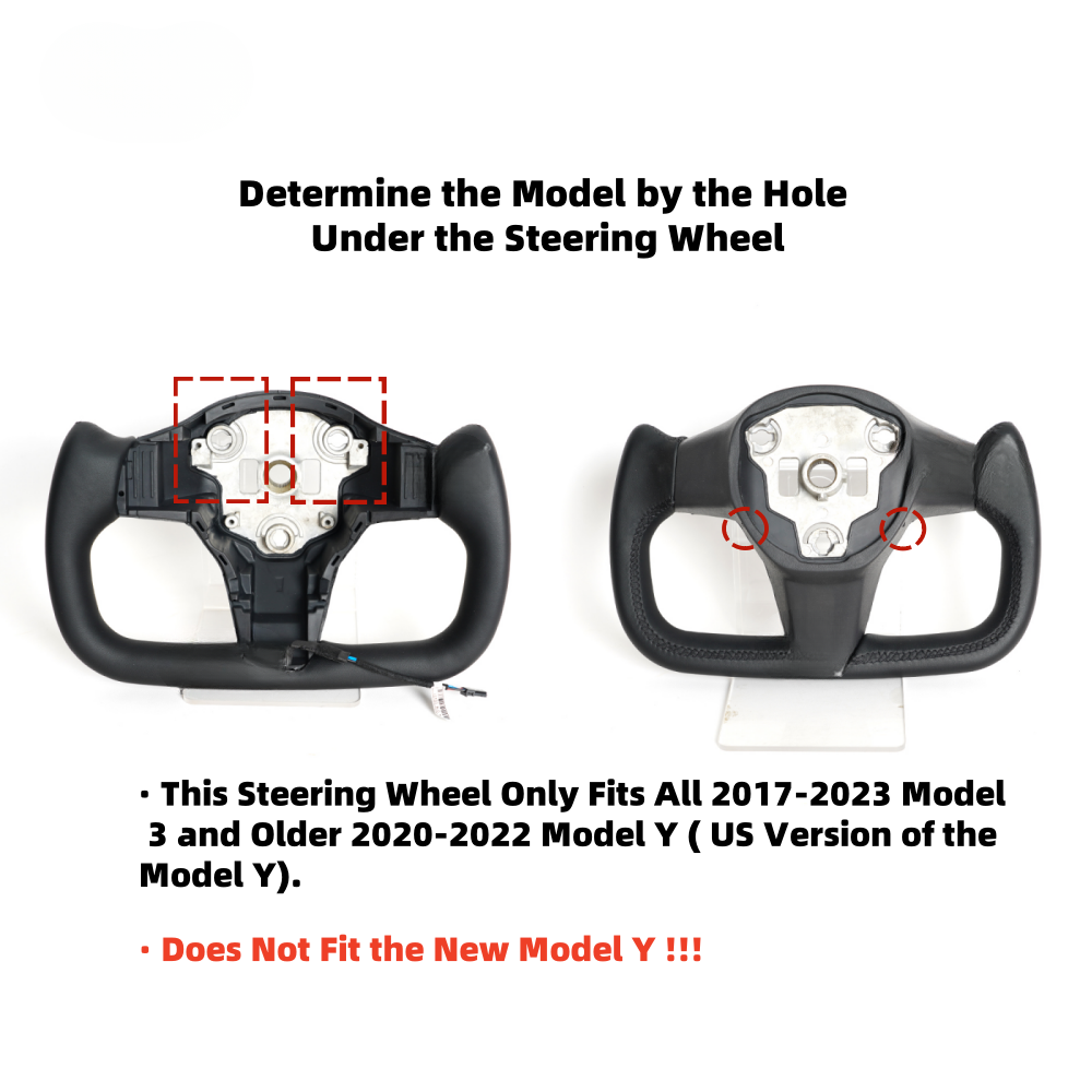 Leather Yoke Heated Steering Wheel for Tesla Model 3/Y White Black Carbon Patches