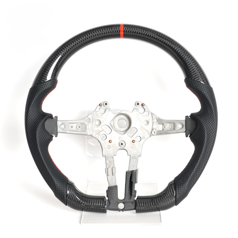Real Carbon Fiber Steering Wheel for BMW F-Series 1, 2, 3, 4, X1, X3, X6 & M2 – Tri-Color or Red Stripe