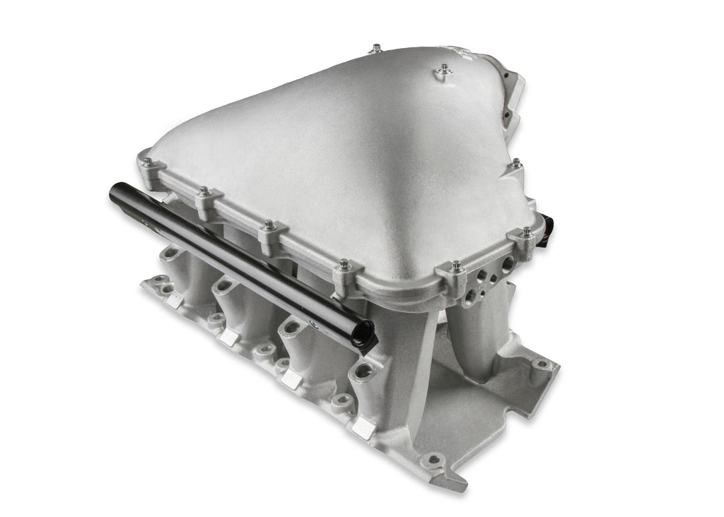8.2" SBF Ford Hi-Ram Intake Manifold with 105mm 1986-95 Ford 5.0 Throttle Body Flange Side Mount Top.