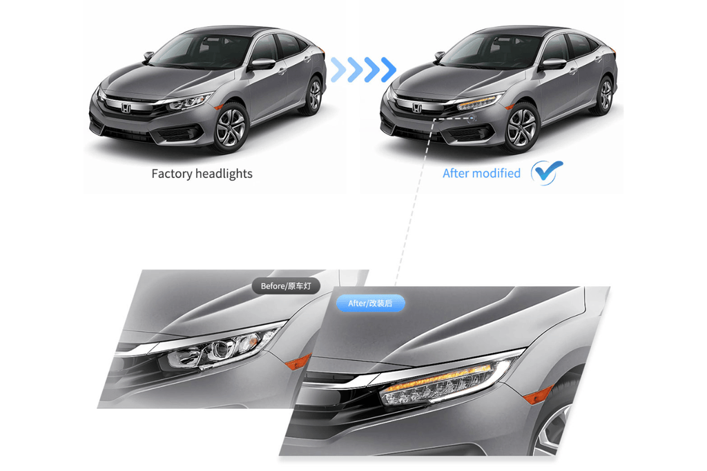 Honda Civic 10th Gen (FC/FK) Chrome LED Reflection Bowl Headlights (2016-2021)