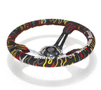 NRG Reinforced Steering Wheel R Litteral Sig 3in Deep/5mm Chrome Spoke - Blk Alcantara w/ Red Stitch