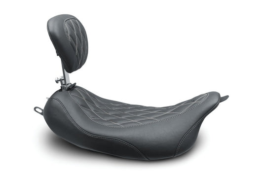 Mustang 08-21 Harley Wide Tripper FL Touring Pass Seat w/ Dr Backrest, Grey Diamond Stitch - Black