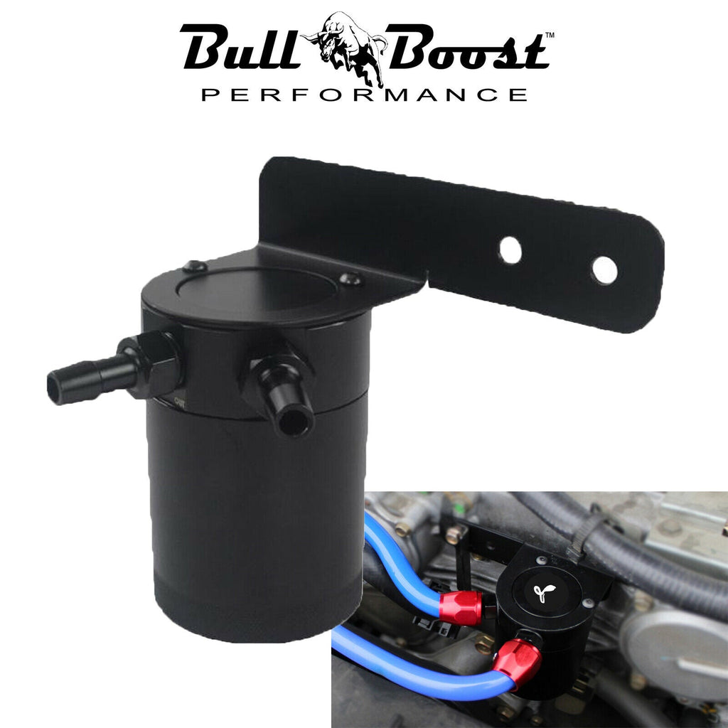 Aluminum Baffled 2 Port Oil Catch Can Reservoir + Mount Bracket - Bull Boost Performance