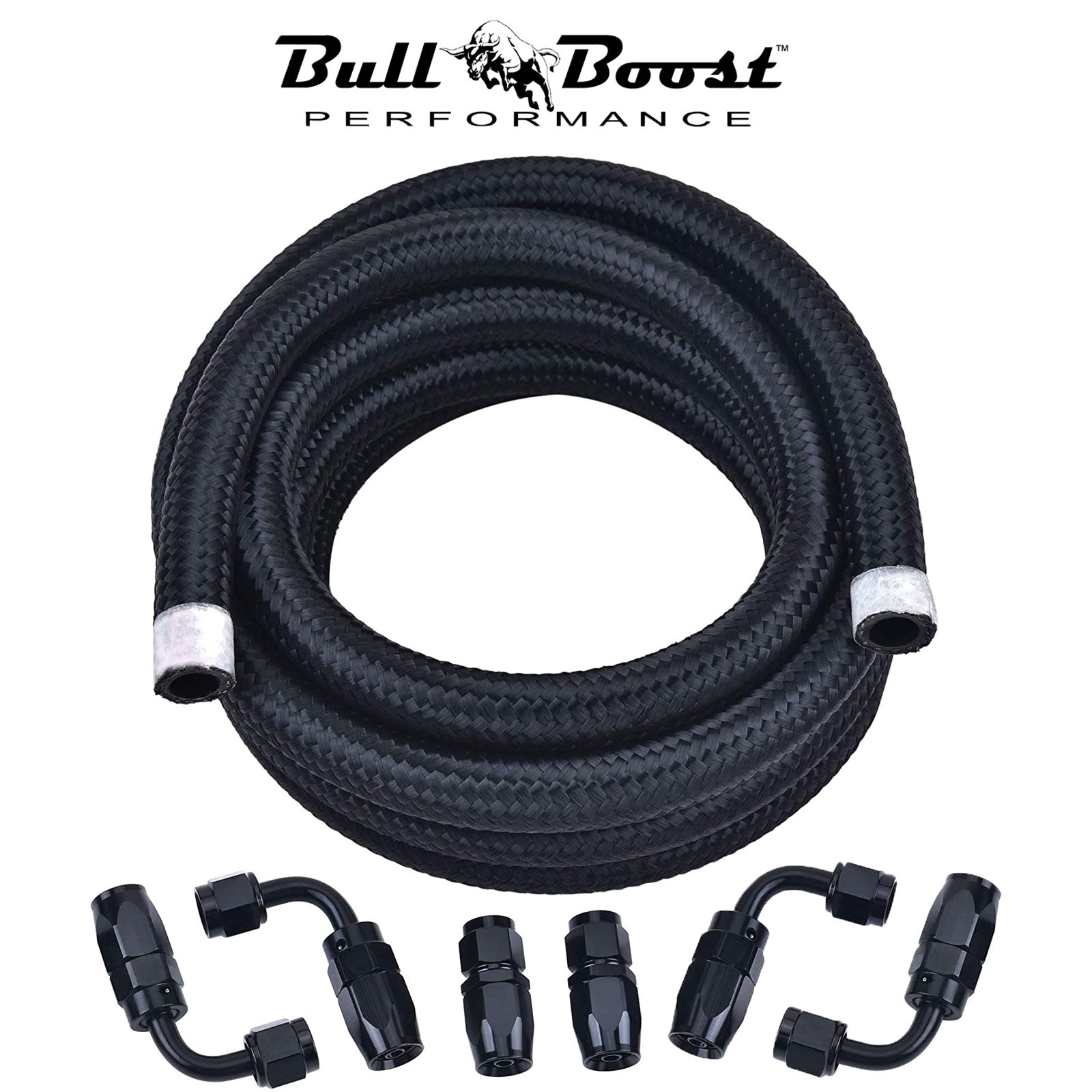 -6 AN Braided 3-8 Fuel Line Oil-Gas-Fuel Hose Line Aluminum Hose End Fitting Kit - Bull Boost Performance