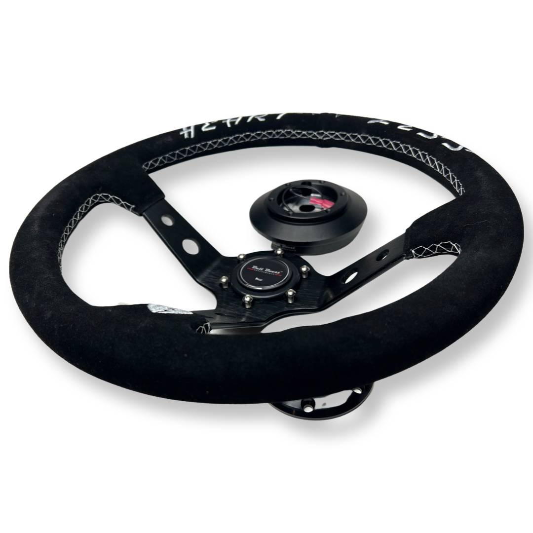 Suede Aluminum Steering Wheel + Billet Short Hub Adapter Kit For Civic Integra Accord - Bull Boost Performance