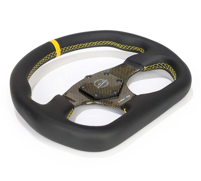 NRG Carbon Fiber Steering Wheel (320mm) Blue CF Center w/Blue Stitch Blue Center Mark Flat Bottom