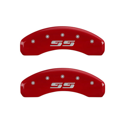 MGP 4 Caliper Covers Engraved Front & Rear Silverado style/SS Red finish silver ch