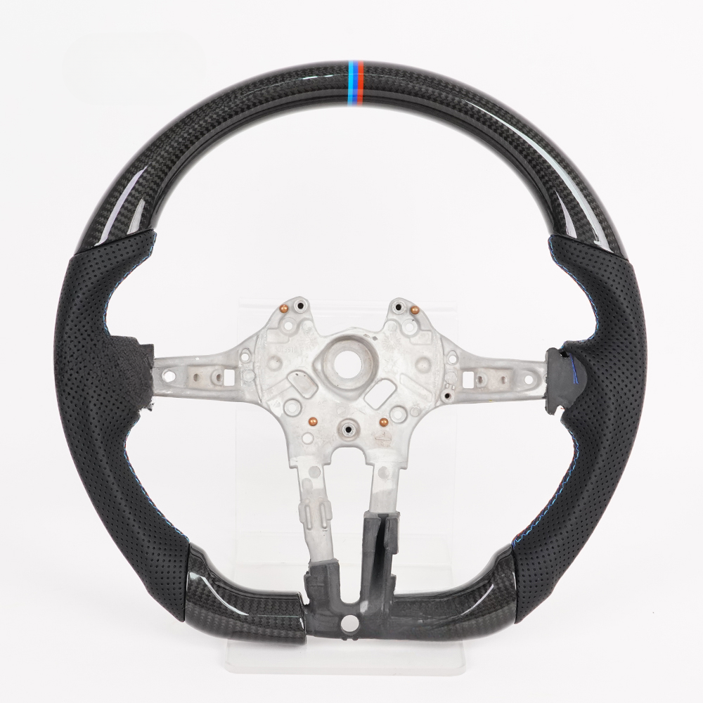 Real Carbon Fiber Steering Wheel for BMW F-Series 1, 2, 3, 4, X1, X3, X6 & M2 – Tri-Color or Red Stripe