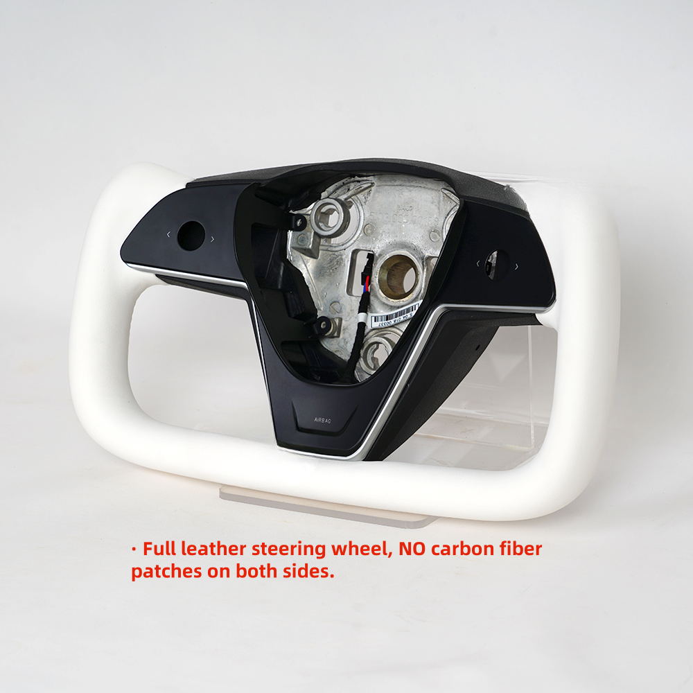 Heated White Leather Yoke Steering Wheel for Tesla Model 3 / Model Y