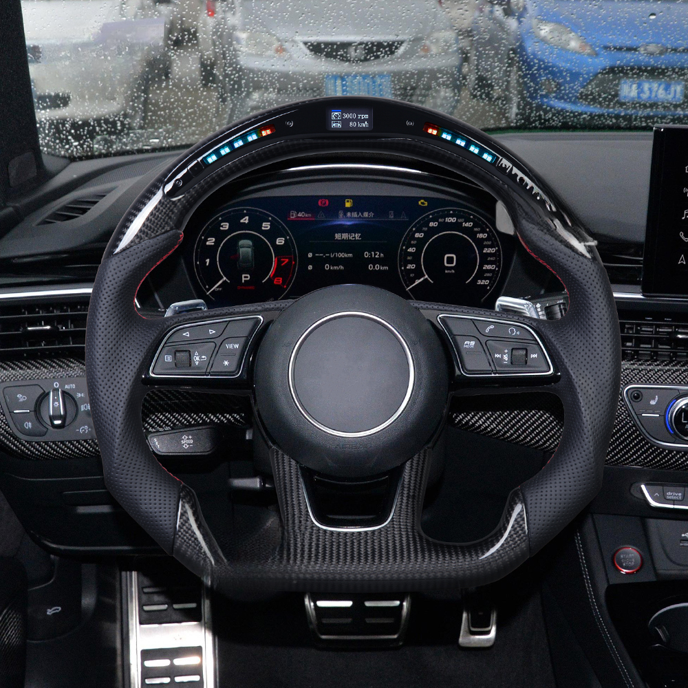 LED Real Carbon Fiber Steering Wheel for Audi A3 A4 A5 RS3 RS4 RS5 S3 S4 S5 2016–2020