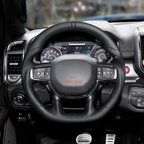 Black Full Leather Heated Steering Wheel with Red Center Stripe for Ram 1500 Rebel 2019-2024