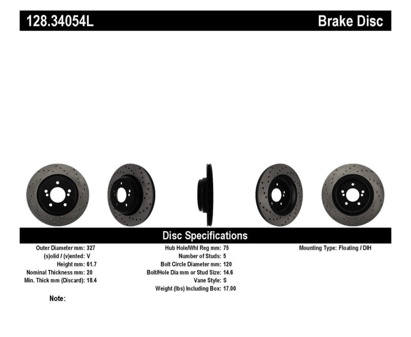 StopTech 01-07 BMW M3 (E46) / 00-04 M5 (E39) Drilled Left Rear Rotor