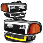 01-07 GMC Sierra / Yukon Denali LED DRL Headlights 4PC Black/Amber
