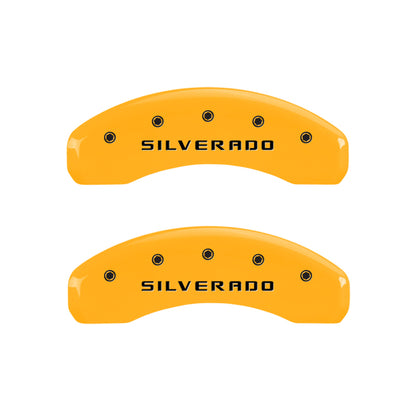 MGP 4 Caliper Covers Engraved Front & Rear Silverado Yellow finish black ch