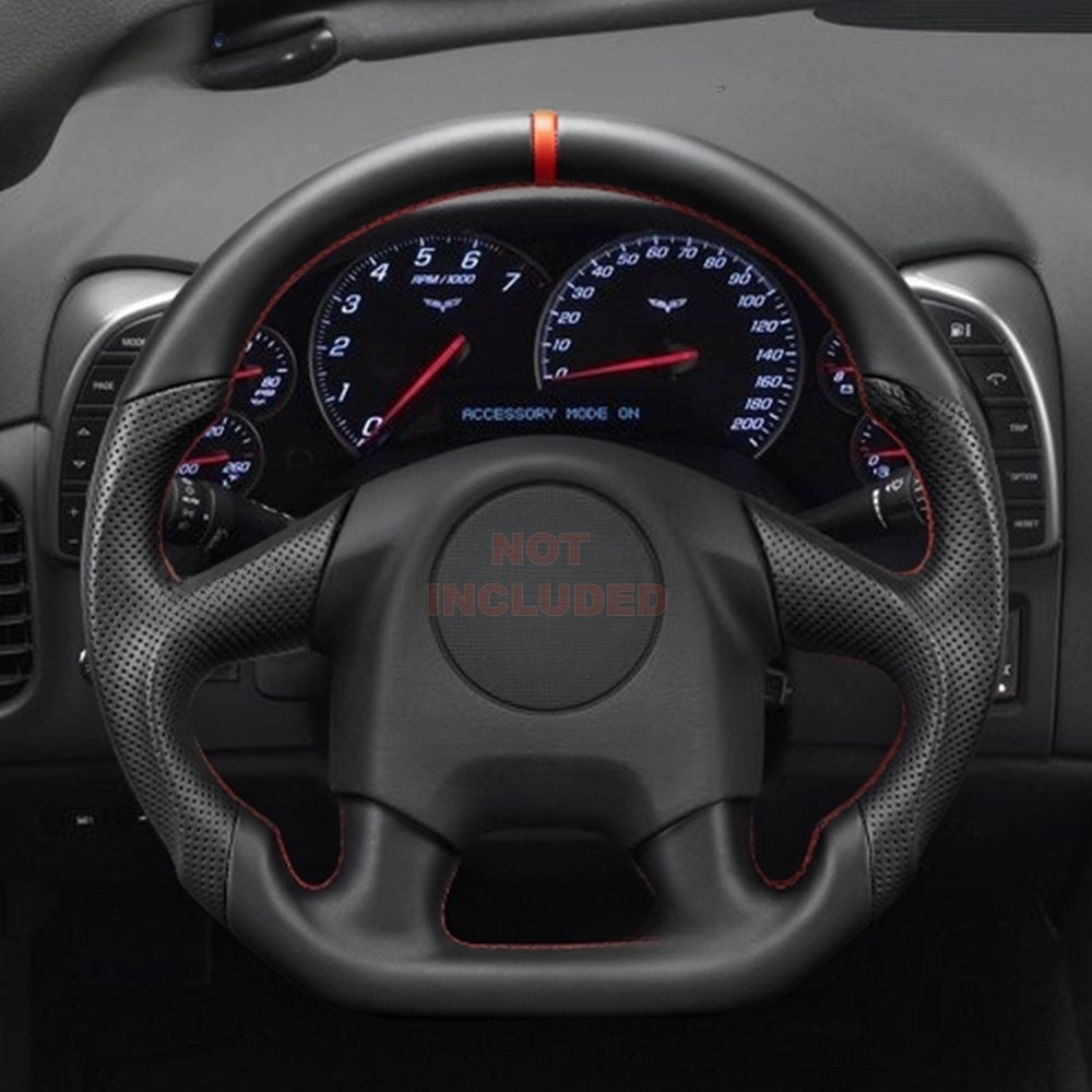 Full Leather Steering Wheel for Chevrolet Corvette C6 2005 4-Spoke with Red/Black Center Line (Non-Heated)