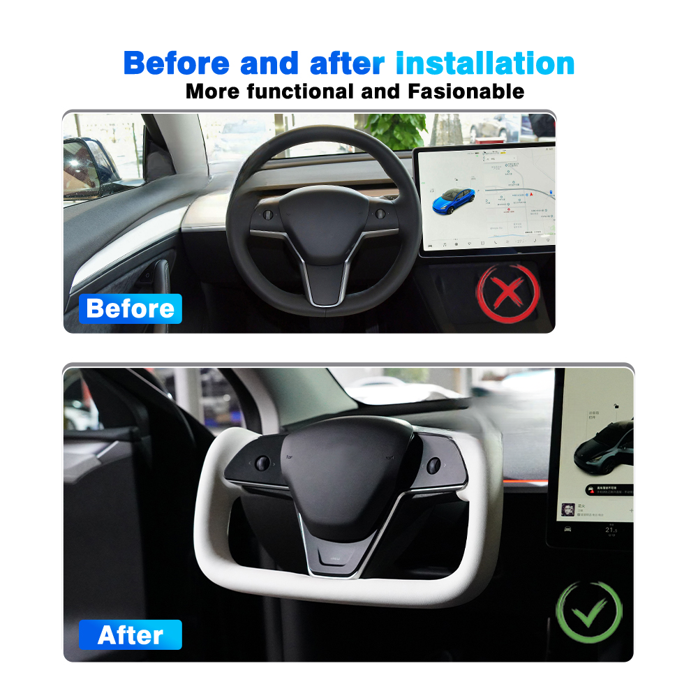 Heated White Leather Yoke Steering Wheel for Tesla Model 3 / Model Y