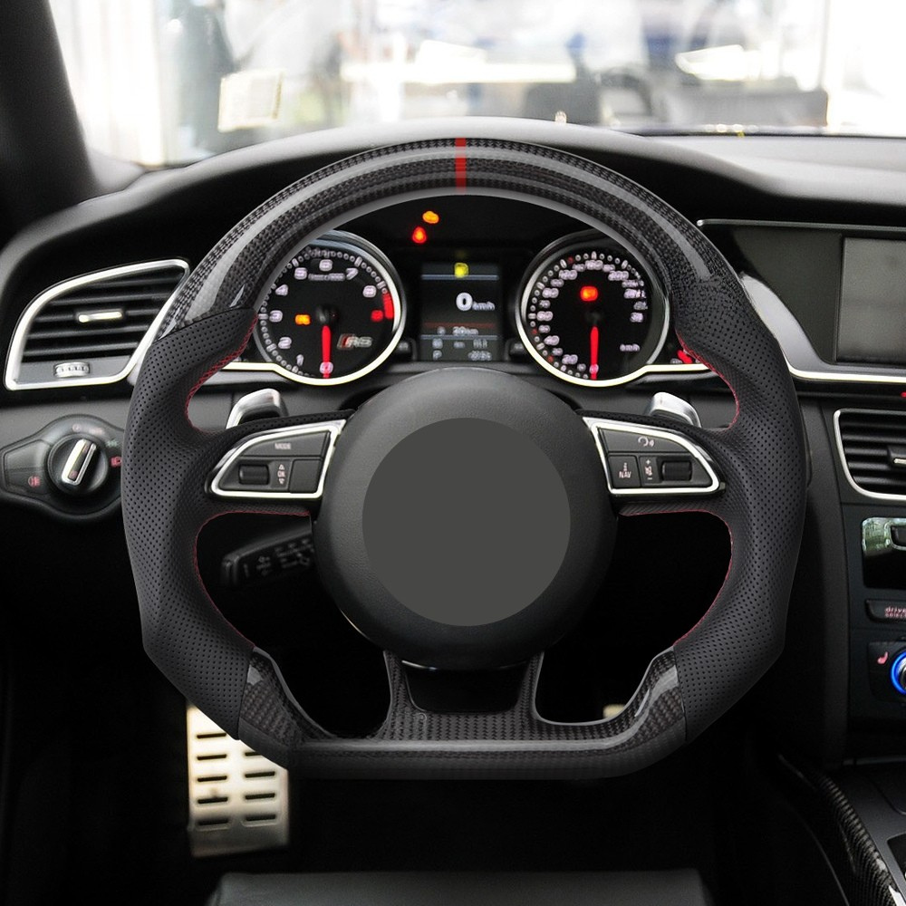 Flat-Bottom Real Carbon Fiber Steering Wheel for Audi A3 A4 A5 S3 S4 S5 RS3 RS4 RS5 RS6 RS7 SQ5 2012–2016