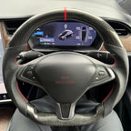 Real Carbon Fiber Sport Steering Wheel for Tesla Model S 2014–2020 & Model X 2016–2020 Black Leather Heated