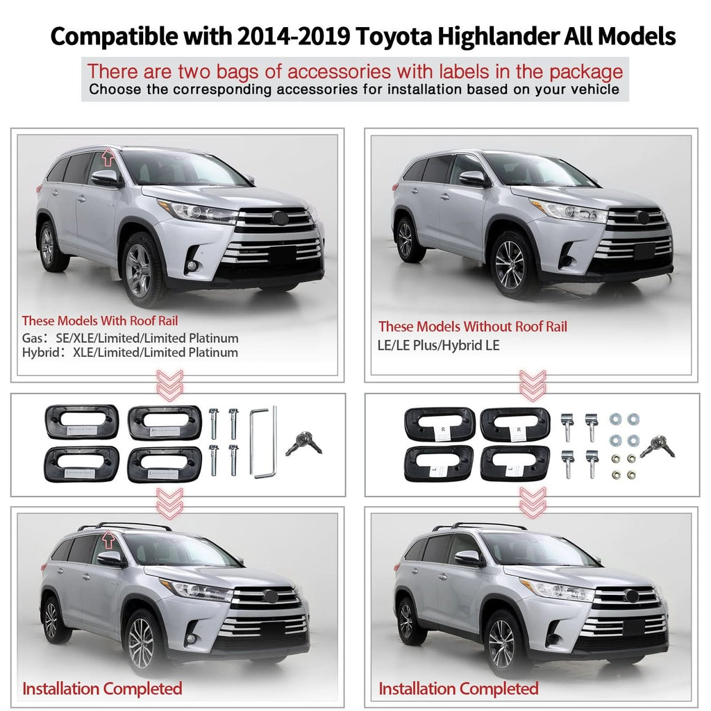 2014-2019 Toyota Highlander Roof Rack Cargo Carrier Cross Bar Aluminum