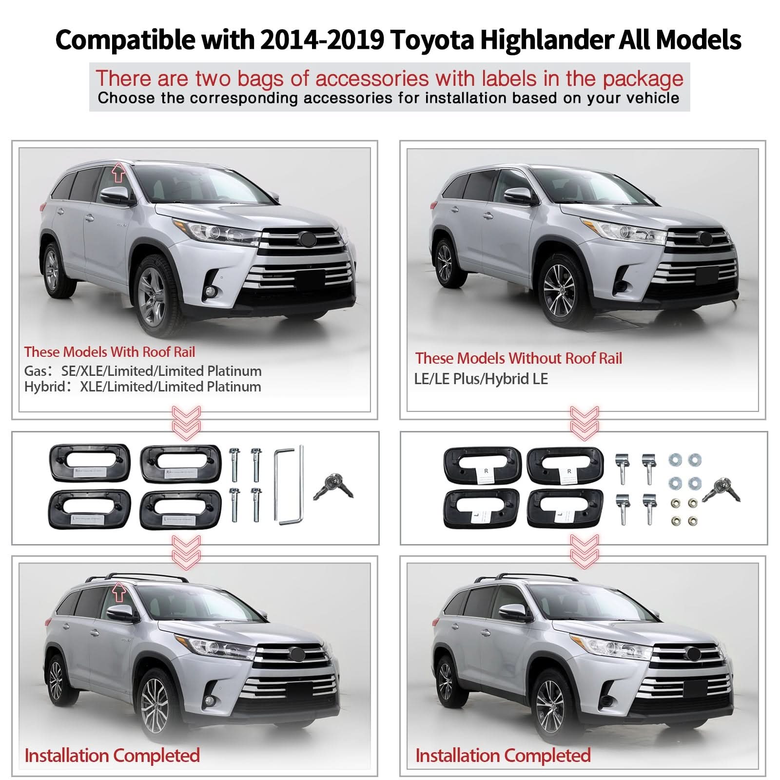 2014-2019 Toyota Highlander Roof Rack Cargo Carrier Cross Bar Aluminum
