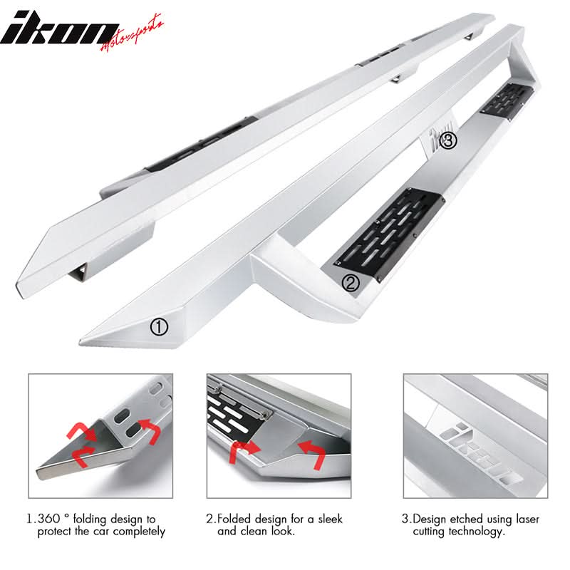 2007-2021 Toyota Tundra Crew Max IKON V1 Silver Running Boards Steel