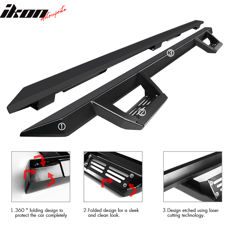 2009-2023 Dodge Ram 1500 IKON V2 Style Black Running Board Solid Steel