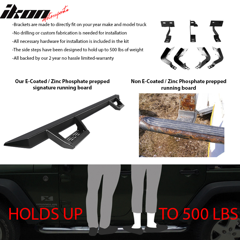 2007-2018 Chevy Silverado GMC Sierra IKON V2 Black Running Board Steel