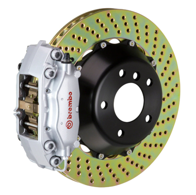 Brembo 12-14 328i MSport Brakes Excl xDrive Rr GT BBK 4Pis Cast 345x28 2pc Rotor Drilled-Silver