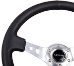 NRG Reinforced Steering Wheel (350mm/3in. Deep) White Leather w/Blk Spoke/Round Holes/White Stripes