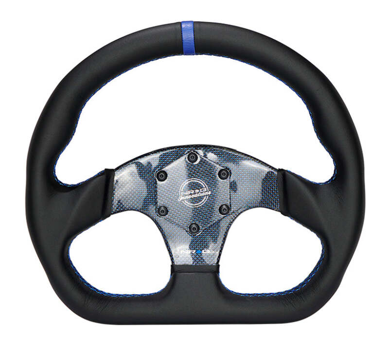 NRG Carbon Fiber Steering Wheel (320mm) Blue CF Center w/Blue Stitch Blue Center Mark Flat Bottom