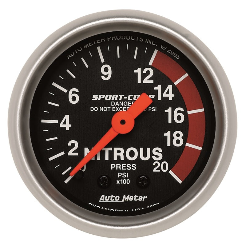 Autometer Sport-Comp 52mm 0-2000 PSI Mechanical Nitrous Pressure Gauge
