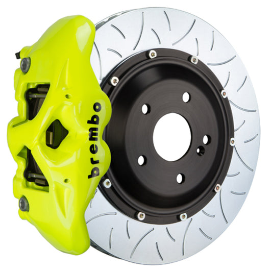 Brembo 09-16 Panamera/S/4S/Turbo Rr GT BBK 4 Pist Cast 380x28 2pc Rotor Slotted Type3- Fluo. Yellow