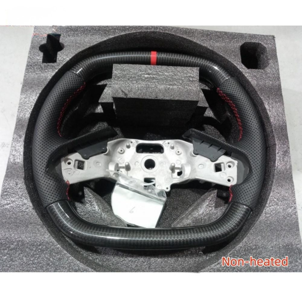 Real Carbon Fiber Steering Wheel for Chevrolet Corvette C8 Z06 Z51 2020–2026 with Red Center Stripe (Non-Heated)