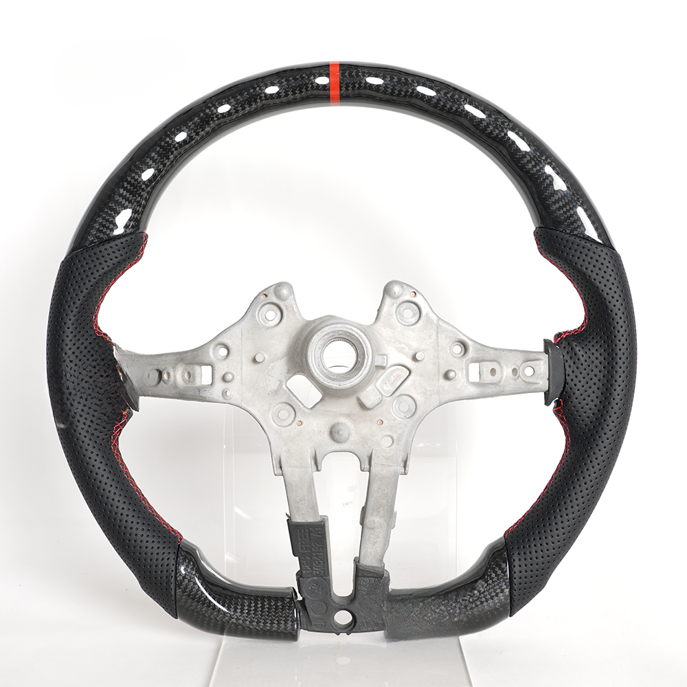 Real Carbon Fiber Steering Wheel for BMW F-Series 1, 2, 3, 4, X1, X3, X6 & M2 – Tri-Color or Red Stripe