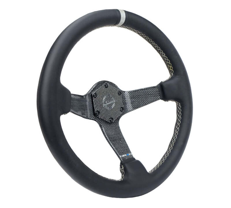 NRG Carbon Fiber Steering Wheel (350mm) Silver Carbon Fiber Center - Silver Stitching & Center Mark
