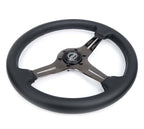 NRG Light Weight Gaming Steering Wheel - 350mm 3 Black Chrome Silver Spokes Perforated Leather