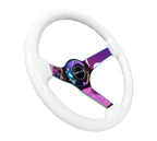 NRG Reinforced Steering Wheel (350mm) Dark Wood Grain - 3in Deep - Black 3-Spoke Center
